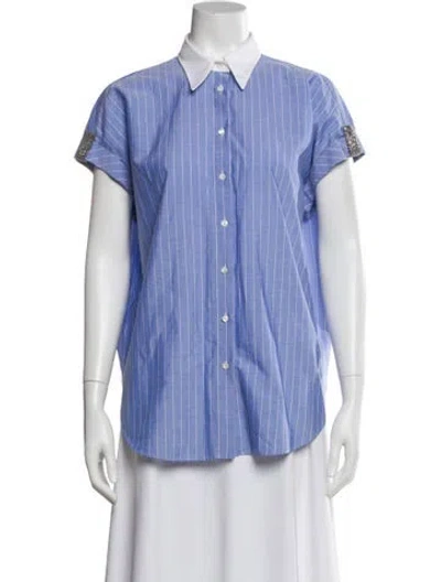 Pre-owned Brunello Cucinelli Striped Short Sleeve Blouse In Multi