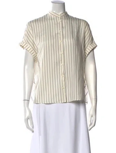 Pre-owned Brunello Cucinelli Striped Short Sleeve Blouse In Neutral