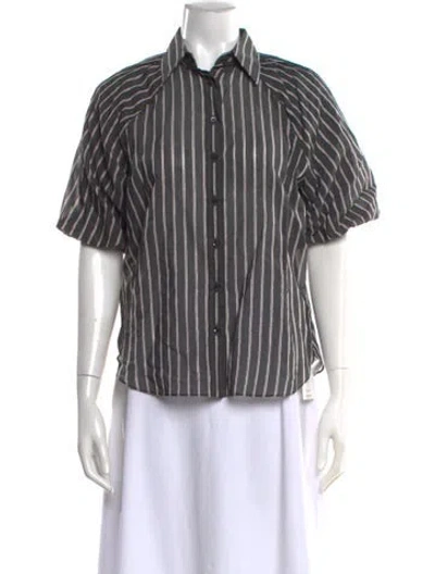 Pre-owned Brunello Cucinelli Striped Short Sleeve Blouse W/ Tags In Gray