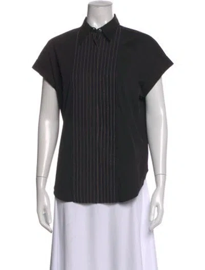 Pre-owned Brunello Cucinelli Striped Short Sleeve Button-up Top In Black