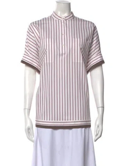 Pre-owned Brunello Cucinelli Striped Short Sleeve Polo W/ Tags In Burgundy