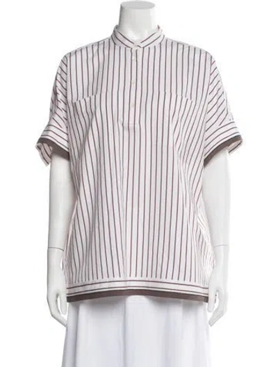 Pre-owned Brunello Cucinelli Striped Short Sleeve Polo W/ Tags In White