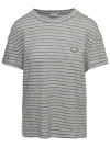 Brunello Cucinelli Striped Short-sleeve T-shirt In Grey Linen Blend Woman
