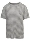 BRUNELLO CUCINELLI STRIPED SHORT-SLEEVE T-SHIRT IN GREY LINEN BLEND WOMAN