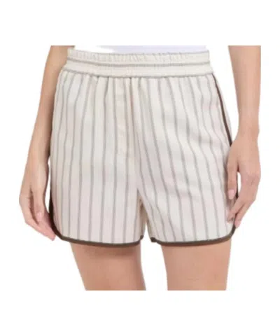 Brunello Cucinelli Bead-embellished Striped Twill Shorts In Neutral