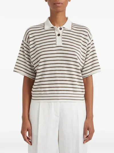 Brunello Cucinelli Striped Short-sleeve Polo Top In Multi