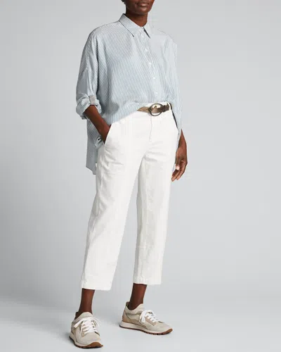 Brunello Cucinelli Striped Silk Boyfriend Shirt W/ Monili Trim In Multi