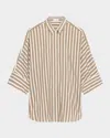 Brunello Cucinelli Striped Silk Button-down Blouse In White And Brown