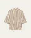 Brunello Cucinelli Striped Silk Button-down Blouse In White And Brown
