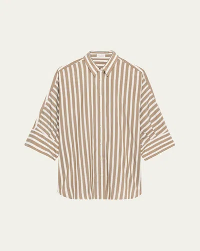 BRUNELLO CUCINELLI STRIPED SILK BUTTON-DOWN BLOUSE