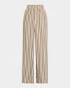 Brunello Cucinelli Striped Silk Loose Pants In White And Brown