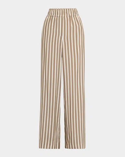 Brunello Cucinelli Striped Silk Loose Pants In White And Brown