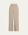 Brunello Cucinelli Striped Silk Loose Pants In White And Brown