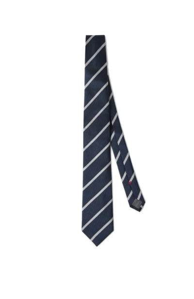 Brunello Cucinelli Striped Silk Necktie In Navy Blue