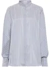 Brunello Cucinelli Striped Silk Shirt In Blue