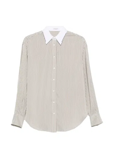 Brunello Cucinelli Striped Silk Shirt In Neutral