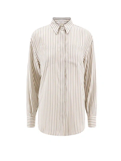 Brunello Cucinelli Striped Silk Shirt In Neutrals