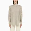 BRUNELLO CUCINELLI STRIPED SILK SHIRT WITH BEADED COLLAR AND PATCH POCKETS