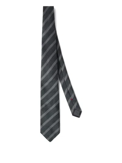 Brunello Cucinelli Striped Silk Tie In Gray