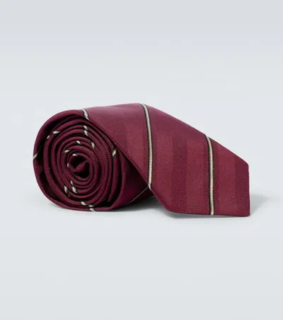 Brunello Cucinelli Striped Silk Tie In Red