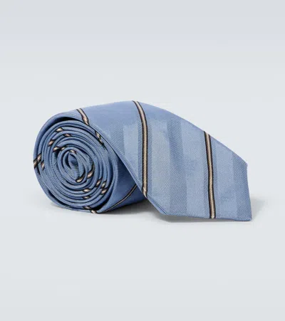 Brunello Cucinelli Striped Silk Tie In Blue
