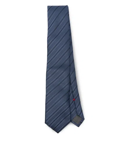 Brunello Cucinelli Striped Silk Tie In Blue