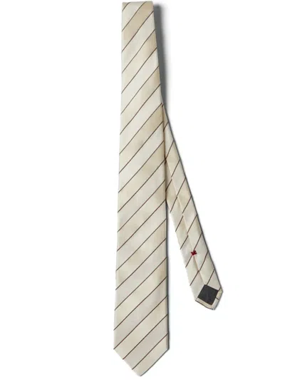 Brunello Cucinelli Striped Silk Tie In 中性色