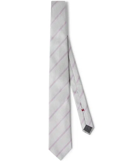 Brunello Cucinelli Striped Silk Tie In Grey