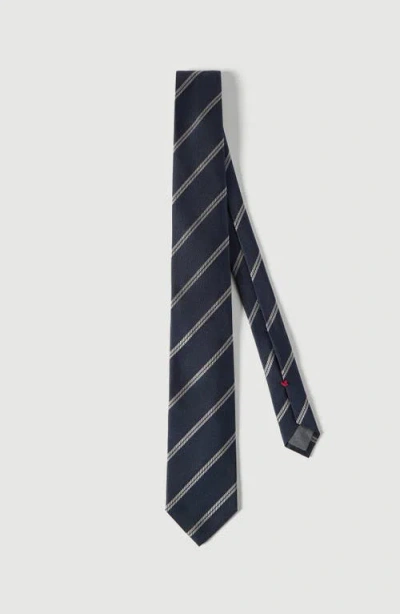 Brunello Cucinelli Striped Silk Tie In Blue
