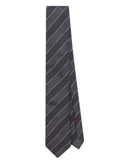 Brunello Cucinelli Striped Silk Tie In Gray
