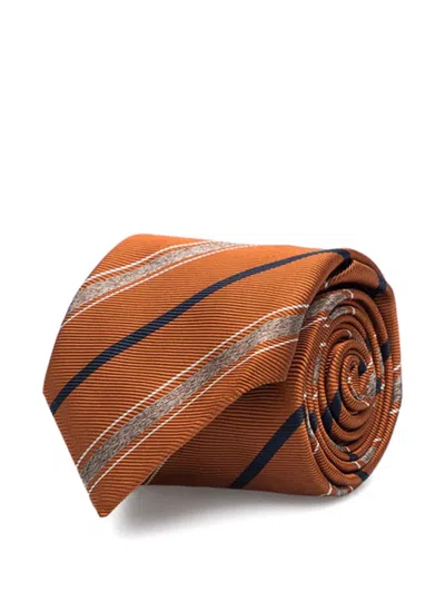 Brunello Cucinelli Striped Silk Tie In Brown