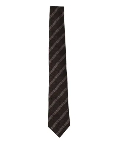 Brunello Cucinelli Striped Silk Tie In Black