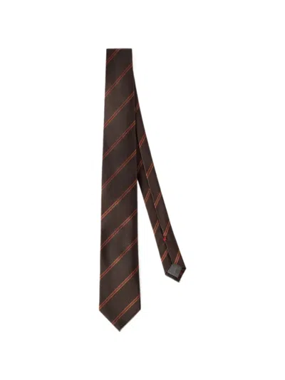 Brunello Cucinelli Striped Silk Tie In Brown