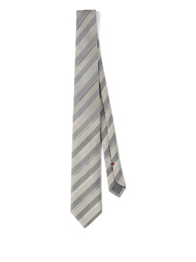 Brunello Cucinelli Striped Silk Tie In Gray