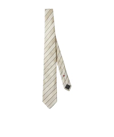 Brunello Cucinelli Striped Silk Tie In Gray