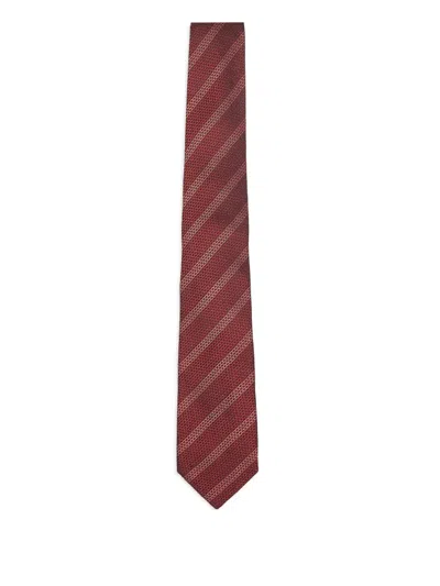 Brunello Cucinelli Striped Silk Tie In Burgundy