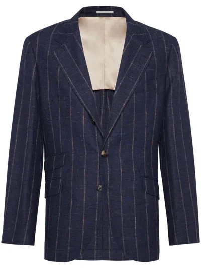 Brunello Cucinelli Striped Single-breasted Blazer In Blue
