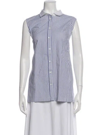Pre-owned Brunello Cucinelli Striped Sleeveless Button-up Top In Gray