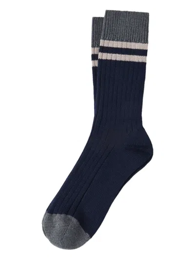 Brunello Cucinelli Striped Socks In Blue