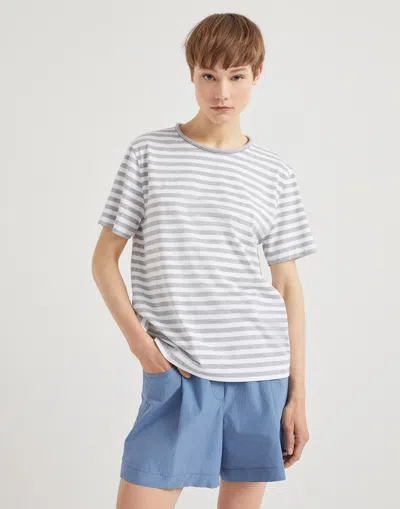 Brunello Cucinelli Striped Straight Hem T-shirt In White