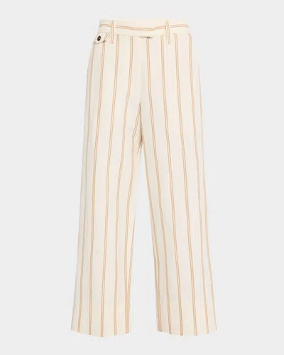 Brunello Cucinelli Striped Straight-leg Crop Chino Pants In C001 Camel
