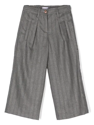 Brunello Cucinelli Kids' Striped Straight-leg Trousers In Grey