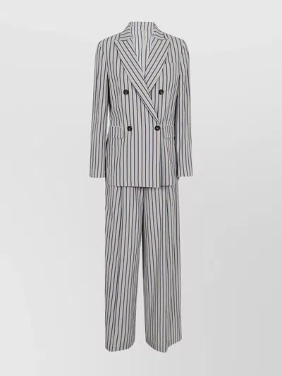 Brunello Cucinelli Striped Suit Set Double-breasted Jacket In White