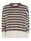 Brunello Cucinelli Crewneck Striped Knitwear Ribbed Cuffs In Brown