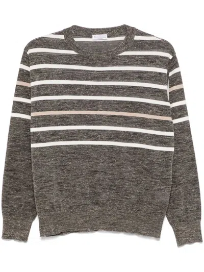 Brunello Cucinelli Striped Sweater In Black