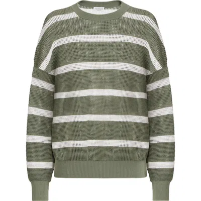 Brunello Cucinelli Striped Sweater In Green