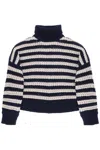 Brunello Cucinelli Striped Sweater In Wool And Cashmere In Navy + Feather (beige)
