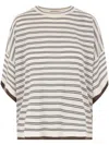 Brunello Cucinelli Striped Motif Wool And Cashmere Sweater In Neutrals