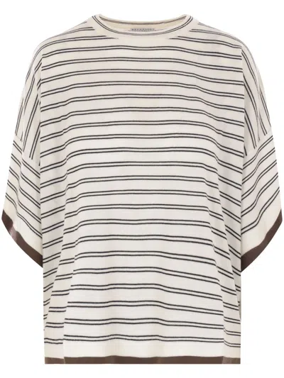Brunello Cucinelli Striped Sweater In Neutrals