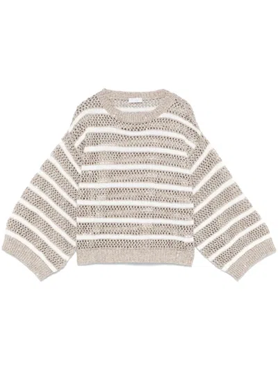 Brunello Cucinelli Striped Sweater In Nude